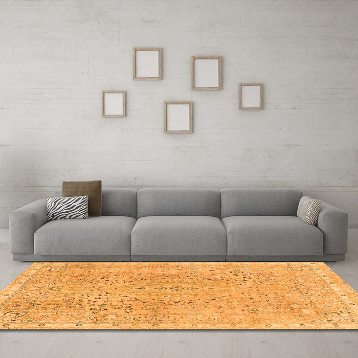 Machine Washable Abstract Orange Modern Area Rugs in a Living Room, wshabs2160org