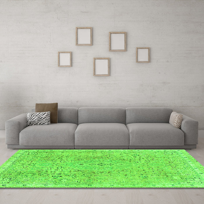 Machine Washable Abstract Green Modern Area Rugs in a Living Room,, wshabs2160grn