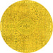 Round Machine Washable Abstract Yellow Modern Rug, wshabs2160yw