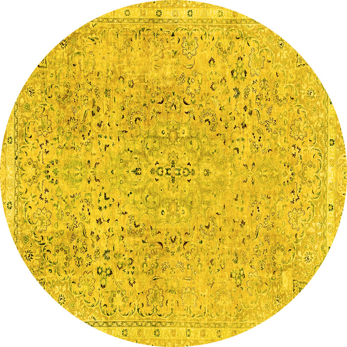 Round Abstract Yellow Modern Rug, abs2160yw
