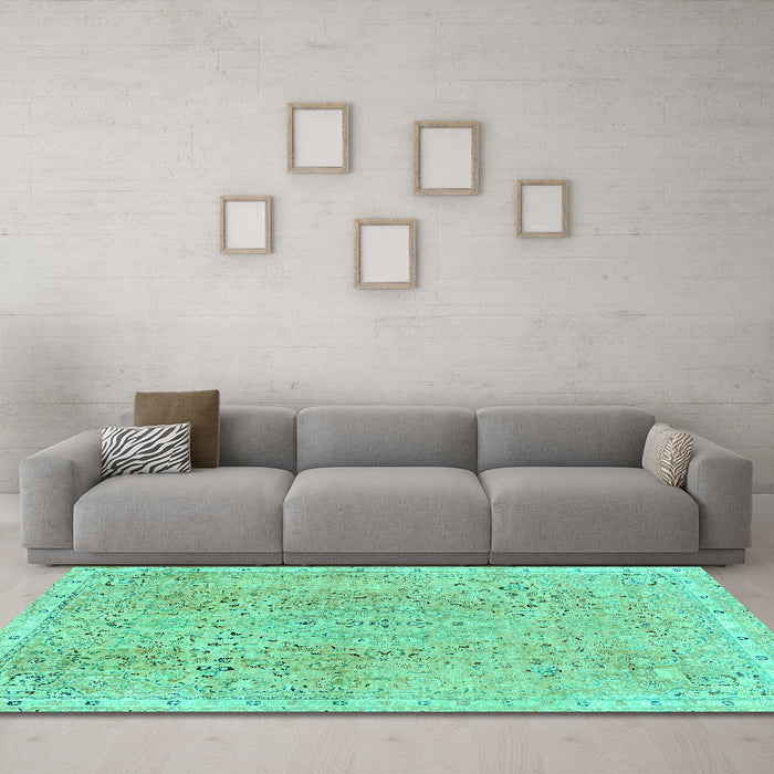 Machine Washable Abstract Turquoise Modern Area Rugs in a Living Room,, wshabs2160turq