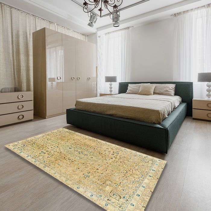 Abstract Gold Modern Rug in a Bedroom, abs2160