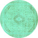 Round Abstract Turquoise Modern Rug, abs2161turq