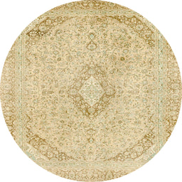Round Abstract Brown Gold Modern Rug, abs2161