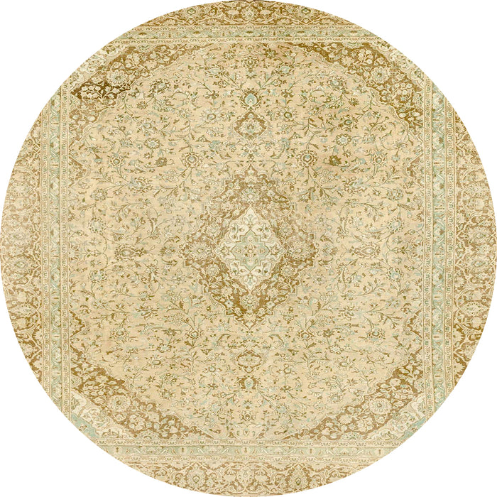 Round Abstract Brown Gold Modern Rug, abs2161