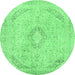 Round Abstract Emerald Green Modern Rug, abs2161emgrn