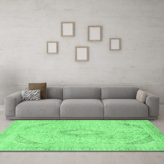 Machine Washable Abstract Emerald Green Modern Area Rugs in a Living Room,, wshabs2161emgrn
