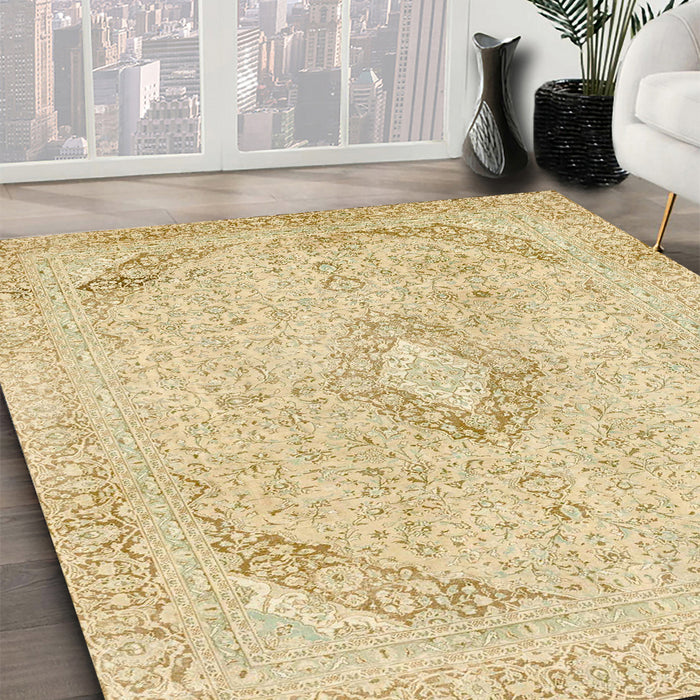 Abstract Brown Gold Modern Rug in Family Room, abs2161