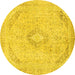 Round Machine Washable Abstract Yellow Modern Rug, wshabs2161yw