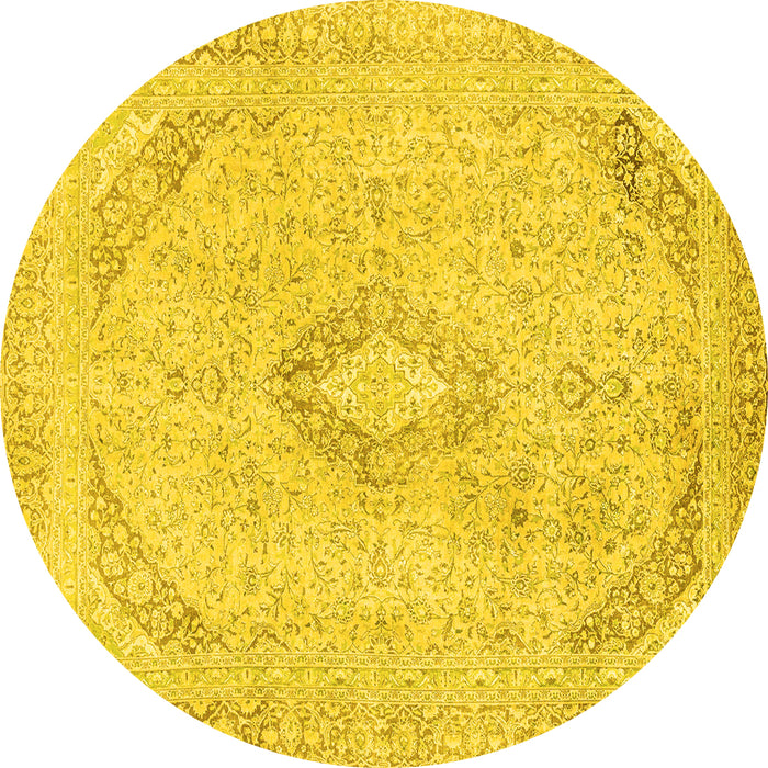 Round Abstract Yellow Modern Rug, abs2161yw