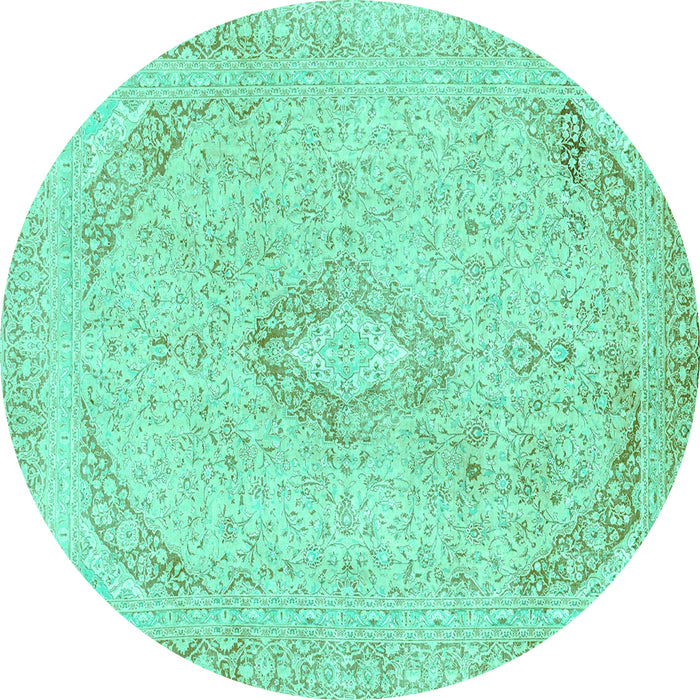 Round Machine Washable Abstract Turquoise Modern Area Rugs, wshabs2161turq