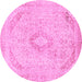 Round Abstract Pink Modern Rug, abs2161pnk