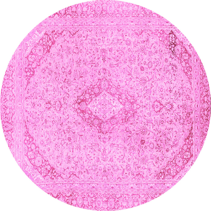 Round Machine Washable Abstract Pink Modern Rug, wshabs2161pnk