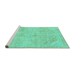 Sideview of Machine Washable Abstract Turquoise Modern Area Rugs, wshabs2162turq
