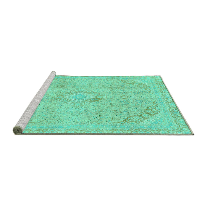 Sideview of Machine Washable Abstract Turquoise Modern Area Rugs, wshabs2162turq