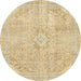 Round Abstract Brown Gold Modern Rug, abs2162