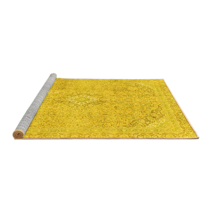 Sideview of Machine Washable Abstract Yellow Modern Rug, wshabs2162yw