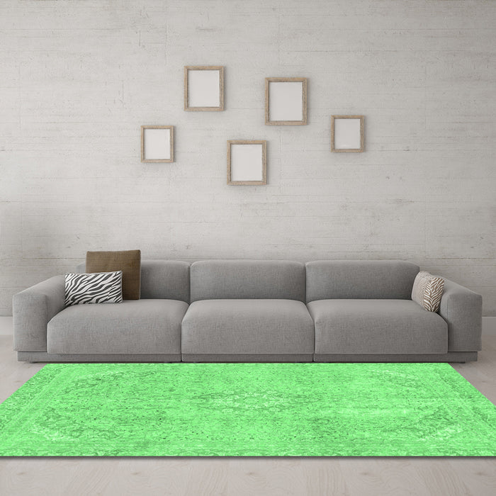 Machine Washable Abstract Emerald Green Modern Area Rugs in a Living Room,, wshabs2162emgrn