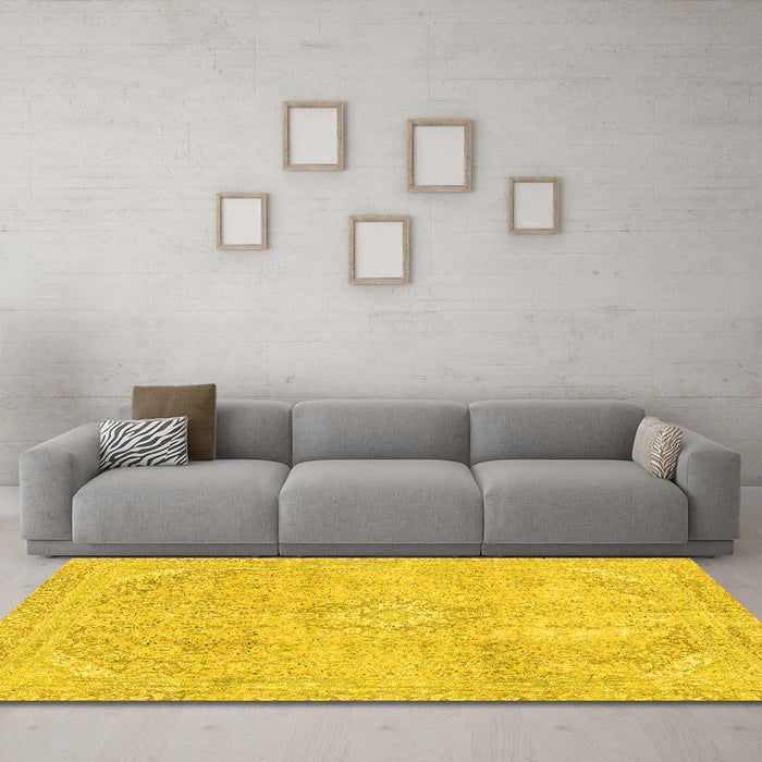 Machine Washable Abstract Yellow Modern Rug in a Living Room, wshabs2162yw