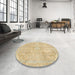 Round Machine Washable Abstract Brown Gold Rug in a Office, wshabs2162