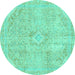 Round Abstract Turquoise Modern Rug, abs2162turq