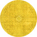 Round Machine Washable Abstract Yellow Modern Rug, wshabs2162yw