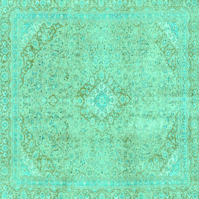 Square Machine Washable Abstract Turquoise Modern Area Rugs, wshabs2162turq