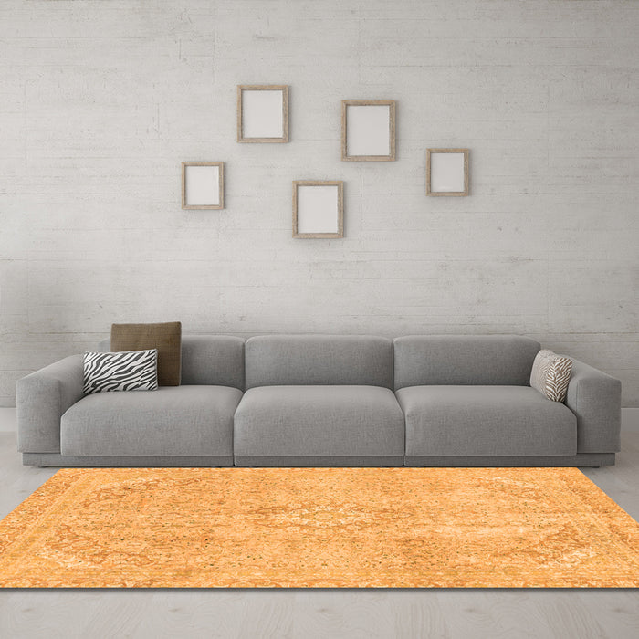 Machine Washable Abstract Orange Modern Area Rugs in a Living Room, wshabs2162org