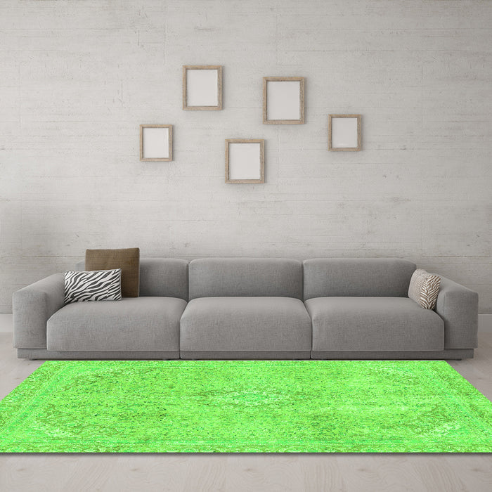 Machine Washable Abstract Green Modern Area Rugs in a Living Room,, wshabs2162grn