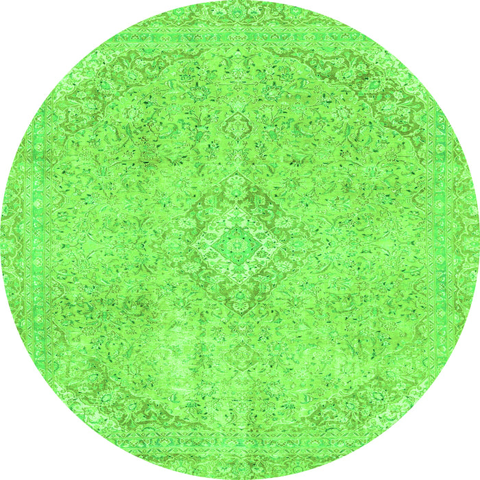 Round Machine Washable Abstract Green Modern Area Rugs, wshabs2162grn