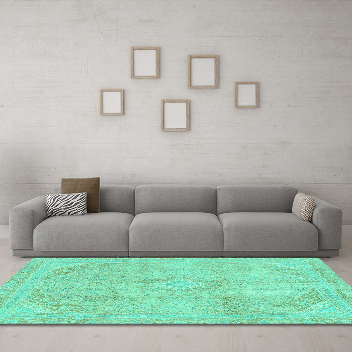 Machine Washable Abstract Turquoise Modern Area Rugs in a Living Room,, wshabs2162turq