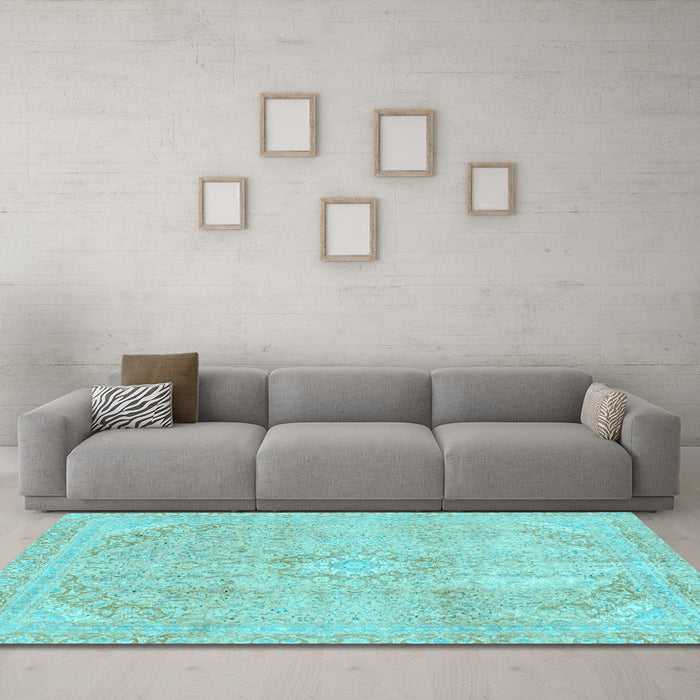 Machine Washable Abstract Light Blue Modern Rug in a Living Room, wshabs2162lblu