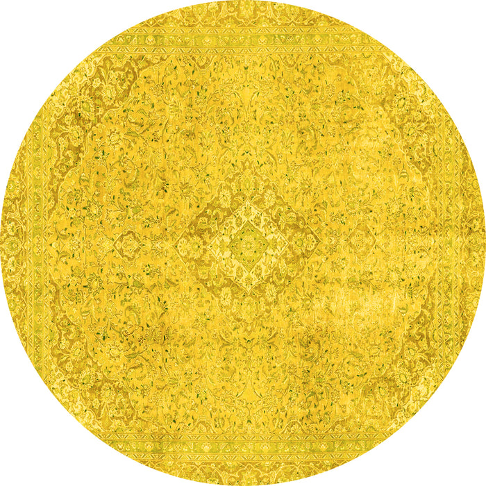Round Abstract Yellow Modern Rug, abs2162yw