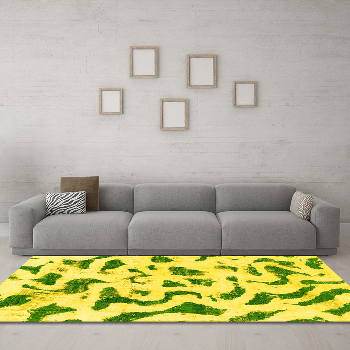 Machine Washable Abstract Yellow Modern Rug in a Living Room, wshabs2163yw