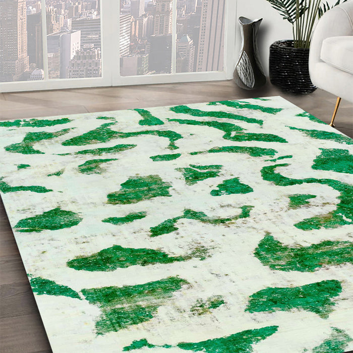 Machine Washable Abstract Light Jade Green Rug in a Family Room, wshabs2163