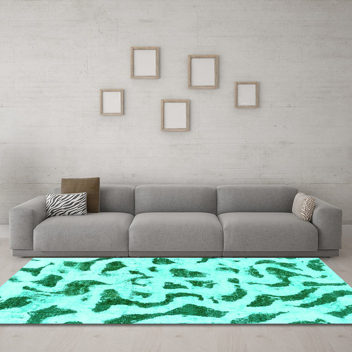 Machine Washable Abstract Turquoise Modern Area Rugs in a Living Room,, wshabs2163turq