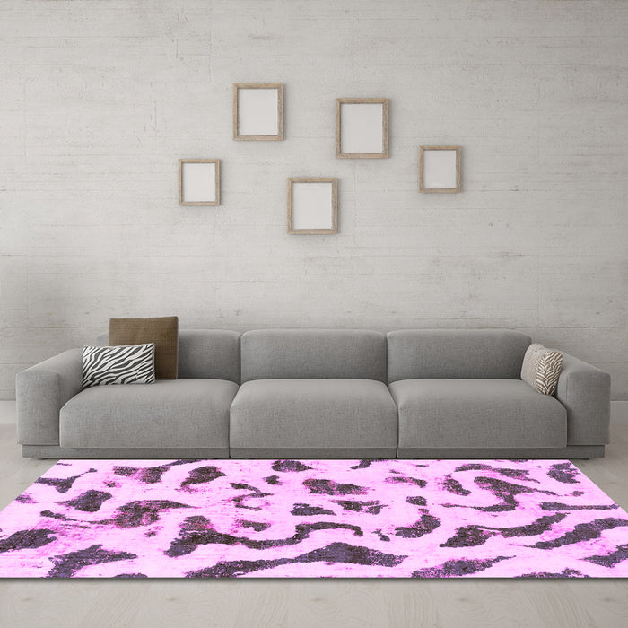 Machine Washable Abstract Pink Modern Rug in a Living Room, wshabs2163pnk