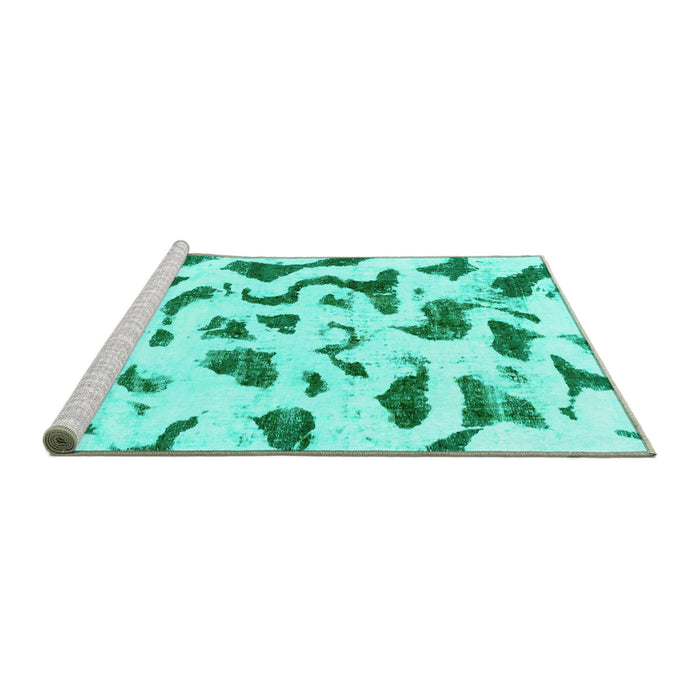 Sideview of Machine Washable Abstract Turquoise Modern Area Rugs, wshabs2163turq