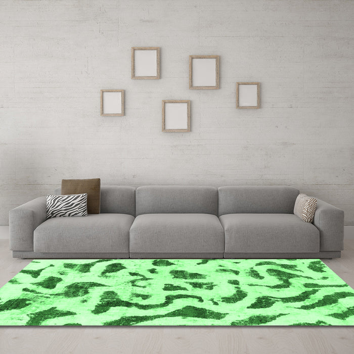 Machine Washable Abstract Emerald Green Modern Area Rugs in a Living Room,, wshabs2163emgrn
