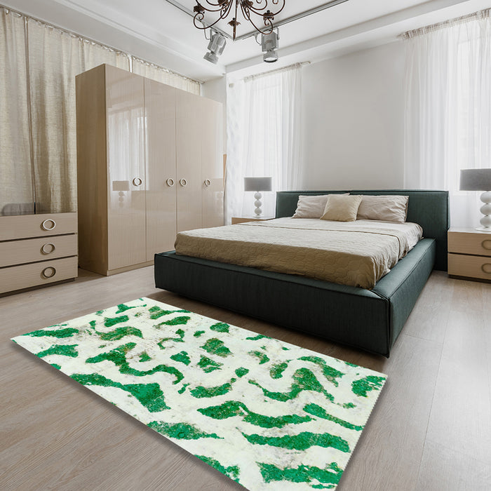 Abstract Light Jade Green Modern Rug in a Bedroom, abs2163
