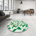 Round Machine Washable Abstract Light Jade Green Rug in a Office, wshabs2163