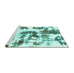 Sideview of Machine Washable Abstract Turquoise Modern Area Rugs, wshabs2164turq