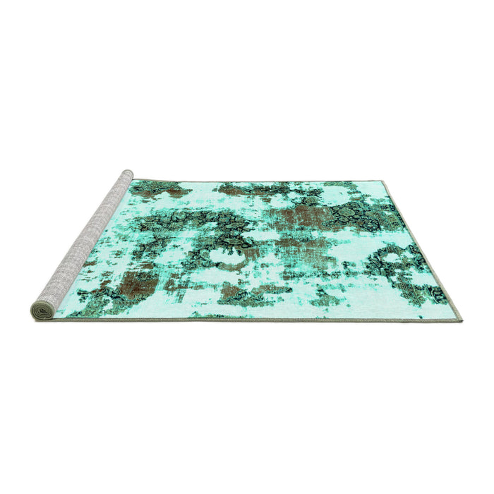 Sideview of Machine Washable Abstract Turquoise Modern Area Rugs, wshabs2164turq