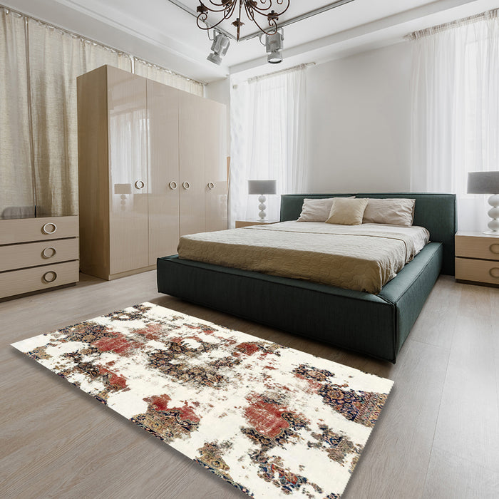 Machine Washable Abstract Dark Almond Brown Rug in a Bedroom, wshabs2164