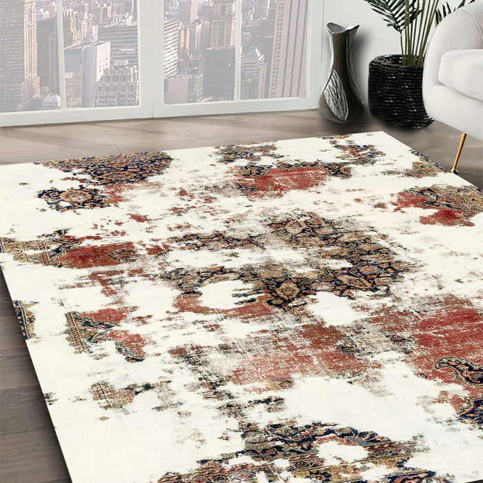 Abstract Dark Almond Brown Modern Rug in Family Room, abs2164