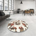 Round Abstract Dark Almond Brown Modern Rug in a Office, abs2164