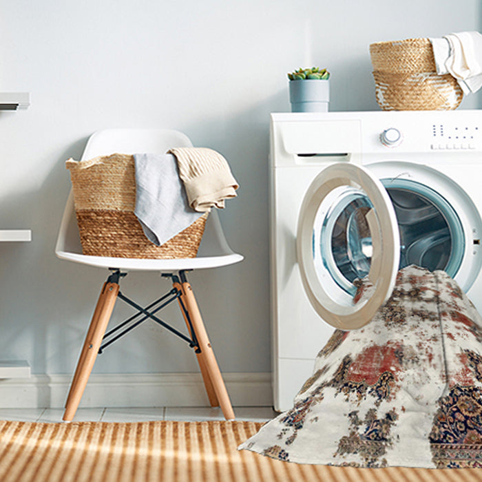 Machine Washable Abstract Dark Almond Brown Rug in a Washing Machine, wshabs2164