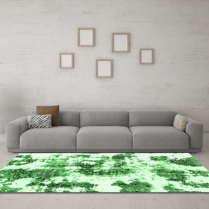 Machine Washable Abstract Emerald Green Modern Area Rugs in a Living Room,, wshabs2164emgrn
