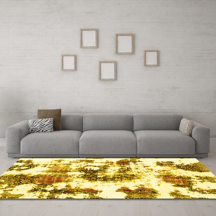 Machine Washable Abstract Yellow Modern Rug in a Living Room, wshabs2164yw
