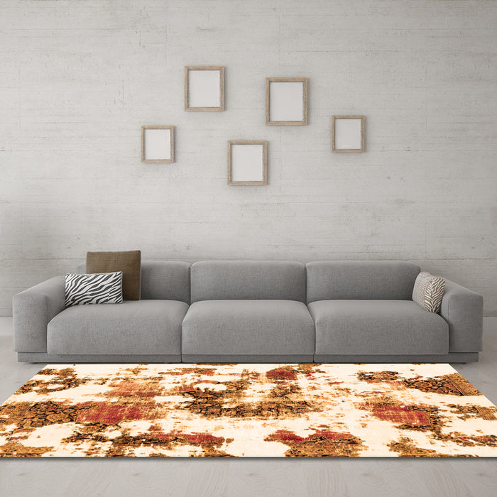 Machine Washable Abstract Orange Modern Area Rugs in a Living Room, wshabs2164org